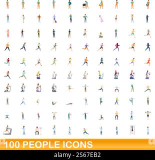 100 people icons set. Cartoon illustration of 100 people icons vector set isolated on white background. 100 people icons set, cartoon style Stock Vector