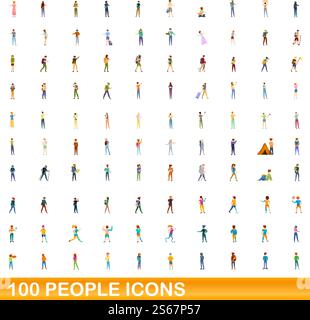 100 people icons set. Cartoon illustration of 100 people icons vector set isolated on white background. 100 people icons set, cartoon style Stock Vector