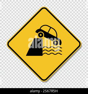 caution cliff ahead sign on transparent background,vector illustration Stock Vector