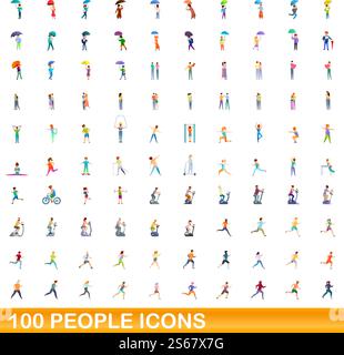 100 people icons set. Cartoon illustration of 100 people icons vector set isolated on white background. 100 people icons set, cartoon style Stock Vector