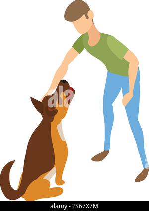 Cynologist dog stay icon. Isometric of cynologist dog stay vector icon for web design isolated on white background. Cynologist dog stay icon, isometric style Stock Vector