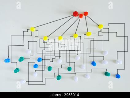 complex messy management, organization and innovation, chaotic decision tree, complicated business process Stock Photo