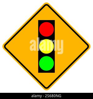 Warning signs Traffic lights ahead on white background Stock Vector