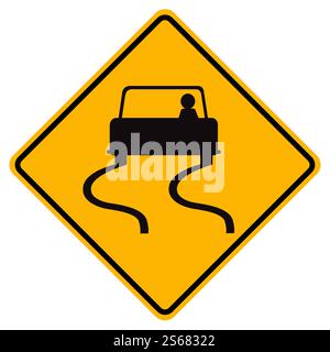 Warning signs Slippery road on white background Stock Vector