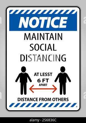 Maintain Social Distancing At Least 6 Ft Sign On White Background ...