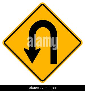 Warning traffic signs Hairpin curve to left on white background Stock Vector