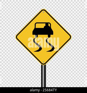 Slippery road sign sign on transparent background,vector illustration Stock Vector