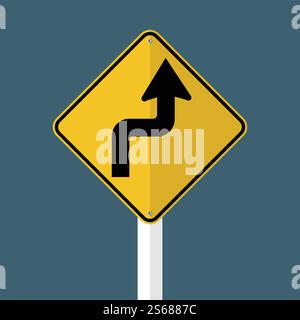Curves ahead Right Traffic Road Sign isolated on grey sky background,vector illustration EPS 10 Stock Vector
