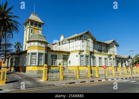 Old german historical building, colonial architecture in Swakopmund, Namibia Africa Stock Photo