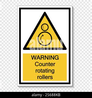 Symbol Warning counter rotating rollers sign label on transparent background,vector illustration Stock Vector