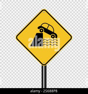 caution cliff ahead sign on transparent background,vector illustration Stock Vector