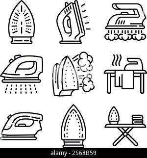 Smoothing-iron icons set. Isometric set of smoothing-iron vector icons for web design isolated on white background. Smoothing-iron icons set, isometric style Stock Vector