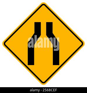 Warning signs Road narrows on both sides on white background Stock Vector