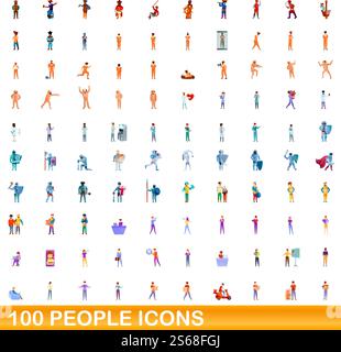100 people icons set. Cartoon illustration of 100 people icons vector set isolated on white background. 100 people icons set, cartoon style Stock Vector