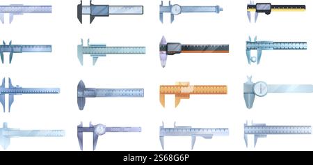 Calipers icons set. Cartoon set of calipers vector icons for web design. Calipers icons set, cartoon style Stock Vector