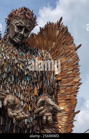 Essex, UK - July 26th 2024: The Knife Angel sculpture on display in Southend-on-Sea in Essex, UK. The sculpture is made from 100,000 knives and highli Stock Photo