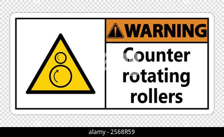 Warning counter rotating rollers sign on transparent background,Vector illustration Stock Vector