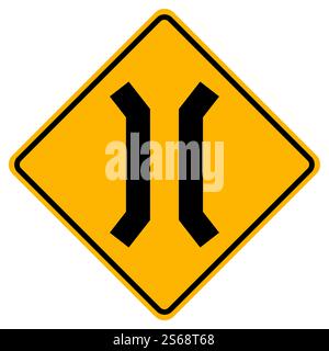 Warning signs Narrow bridge on white background Stock Vector