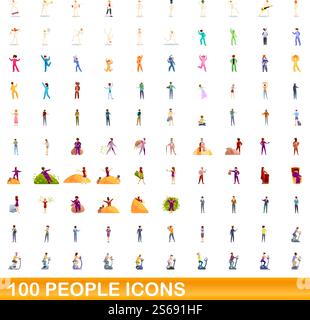 100 people icons set. Cartoon illustration of 100 people icons vector set isolated on white background. 100 people icons set, cartoon style Stock Vector