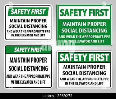 Safety First Maintain Proper Social Distancing Sign Isolate On White Background,Vector Illustration EPS.10 Stock Vector