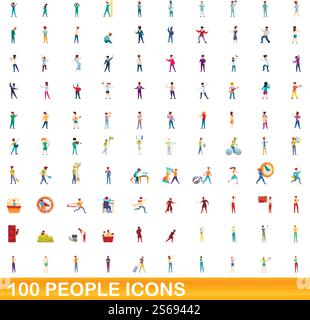 100 people icons set. Cartoon illustration of 100 people icons vector set isolated on white background. 100 people icons set, cartoon style Stock Vector