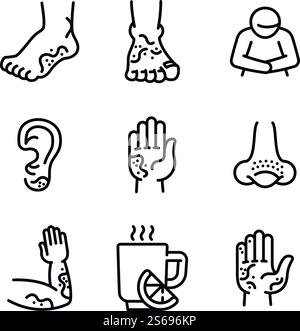 Frostbite icons set. Outline set of frostbite vector icons for web ...