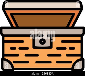 Open dower chest icon. Outline open dower chest vector icon for web design isolated on white background. Open dower chest icon, outline style Stock Vector