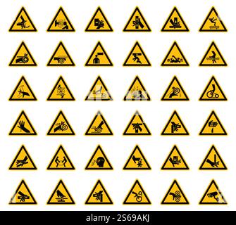 Triangular Warning Hazard Symbols labels On White Background Stock Vector