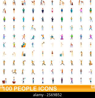 100 people icons set. Cartoon illustration of 100 people icons vector set isolated on white background. 100 people icons set, cartoon style Stock Vector