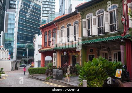 14.06.2021, Singapore, Republic of Singapore, Asia - A row of colourful traditional shophouses on Emerald Hill Road in the city centre near Orchard Ro Stock Photo