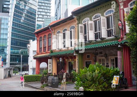 14.06.2021, Singapore, Republic of Singapore, Asia - A row of colourful traditional shophouses on Emerald Hill Road in the city centre near Orchard Ro Stock Photo