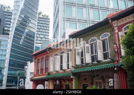 14.06.2021, Singapore, Republic of Singapore, Asia - A row of colourful traditional shophouses on Emerald Hill Road in the city centre near Orchard Ro Stock Photo