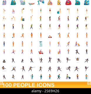 100 people icons set. Cartoon illustration of 100 people icons vector set isolated on white background. 100 people icons set, cartoon style Stock Vector