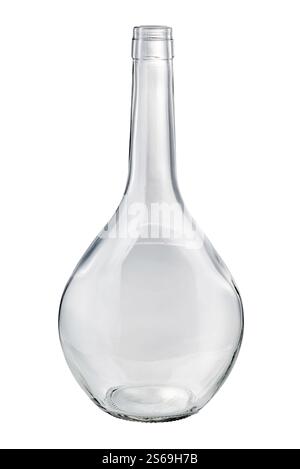 Bocksbeutel clear glass wine bottle empty. Cantil bottle for Portuguese rosé wine isolated on white with clipping path included Stock Photo