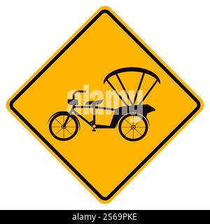 Warning Bicycle Or Tricycle Traffic Road Yellow Symbol Sign Isolate on White Background,Vector Illustration EPS.10 Stock Vector