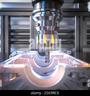 Cnc milling machine creating metal car part  modern factory 3d Stock Photo