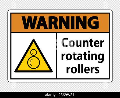 Warning counter rotating rollers sign on transparent background Stock Vector