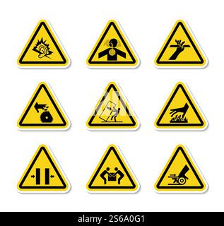 Triangular Warning Hazard Symbols labels On White Background Stock Vector