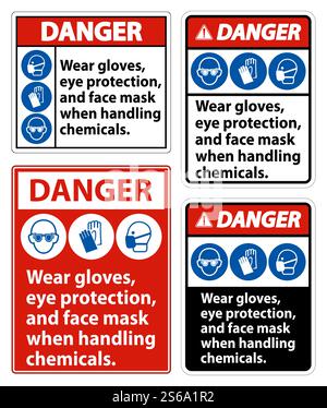 Danger Wear Gloves, Eye Protection, And Face Mask Sign Isolate On White Background,Vector Illustration EPS.10 Stock Vector