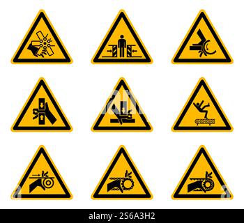 Triangular Warning Hazard Symbols labels On White Background Stock Vector