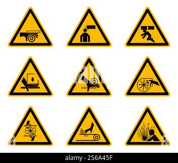 Triangular Warning Hazard Symbols labels On White Background Stock Vector