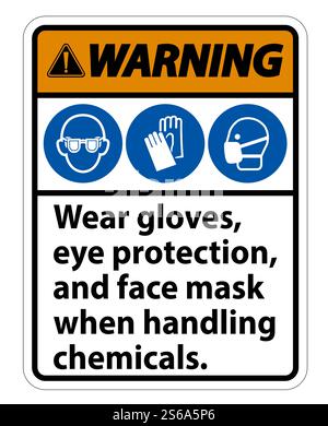 Warning Wear Gloves, Eye Protection, And Face Mask Sign Isolate On White Background,Vector Illustration EPS.10 Stock Vector