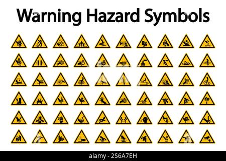 Triangular Warning Hazard Symbols labels On White Background Stock Vector