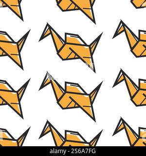 Paper handmade artwork origami oriental art seamless pattern vector bird shape craft leisure activity pastime creation skill manual work Japanese culture endless texture travel to Japan wallpaper. Origami oriental art seamless pattern paper handmade artwork Stock Vector