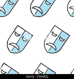 Travel to Greece theatrical mask symbol stemless pattern sad face expression vector theater art ancient performance attribute frustration emotion antique Greek culture and traveling endless texture. Theatrical mask Greece symbol stemless pattern sad face expression Stock Vector