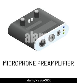 Electronic device microphone preamplifier signal processing isolated object vector sound engeeniring item mic preamp concert equipment modern technology slots and buttons portable or mobile gadget. Microphone preamplifier electronic device signal processing isolated object Stock Vector