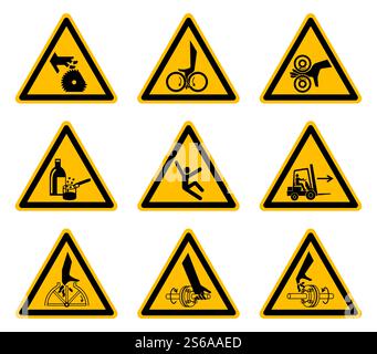 Triangular Warning Hazard Symbols labels On White Background Stock Vector