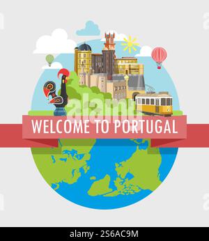Brick tower and bridge lighthouse seamless pattern vector Portugal architecture and landmark Portuguese sights tourism ancient construction endless texture castle fortress and beacon wallpaper print. Portugal bridge and brick tower lighthouse seamless pattern Stock Vector
