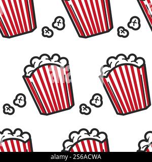 American cuisine popcorn USA fast food seamless pattern vector fried corn in striped pack endless texture cinema snack traveling and tourism street meal fastfood dish America symbol wallpaper print. Popcorn USA fast food seamless pattern American cuisine Stock Vector