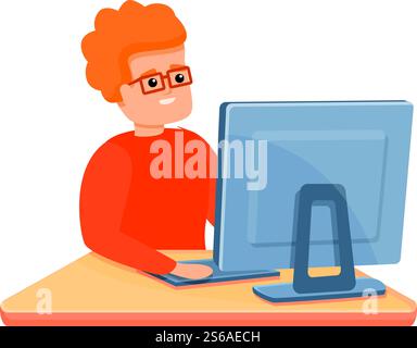 Programming kid new app icon. Cartoon of programming kid new app vector icon for web design isolated on white background. Programming kid new app icon, cartoon style Stock Vector